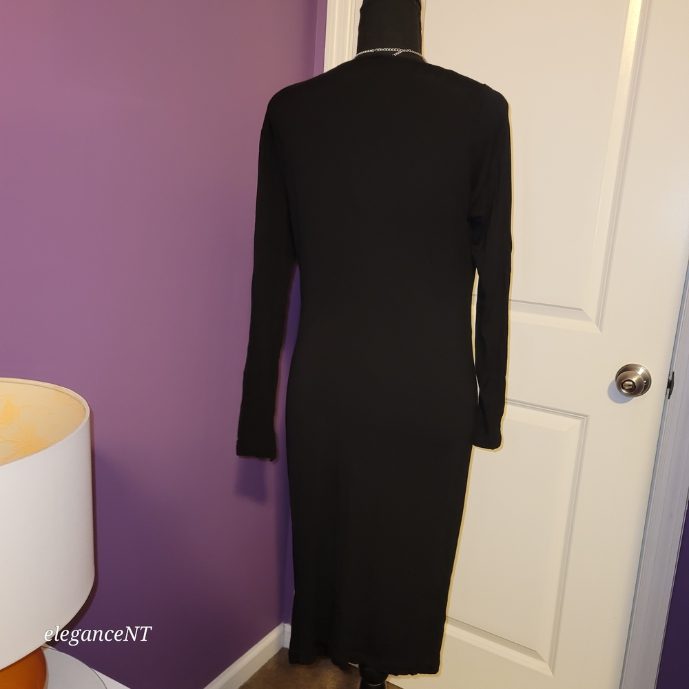 Kardashian Kollection Classic Black Long Sleeve Side Rouch Dress Sz: L - Picture 3 of 7
